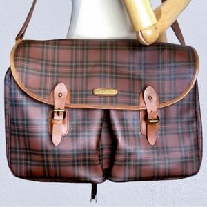 RALPH LAUREN Tartan Plaid Laptop Briefcase Crossbody Messenger Bag RARE